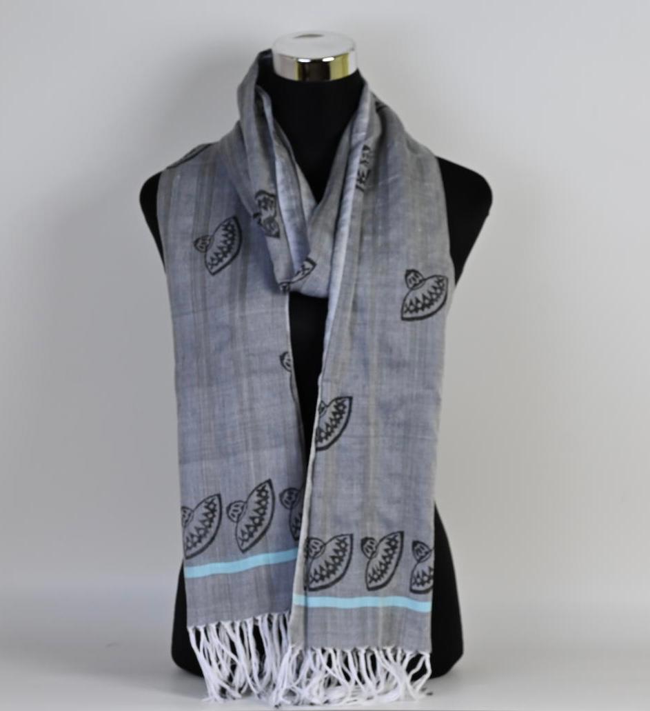 HAND BLOCK PRINTED COTTON STOLE WITH ASSAMESE MOTIFS